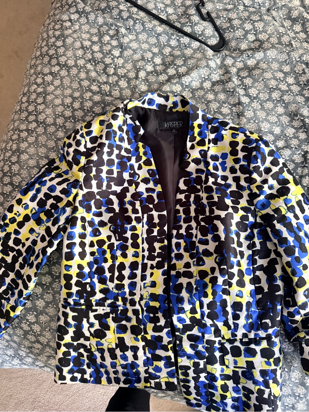 Kasper Multicolor Abstract Spot Print Blazer - Blue, Yellow & Black